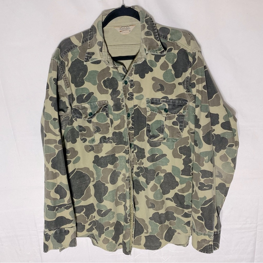 Vintage Cabela's Green Camo Shacket Casual Button Down Hunting Shirt M